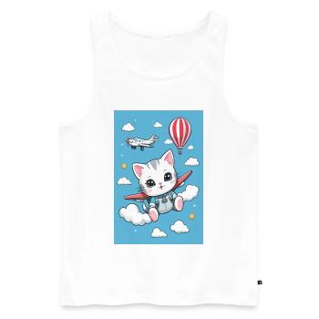 Chat volant mignon - Débardeur bio Premium Homme - blanc - Devant - Michal (187cm)