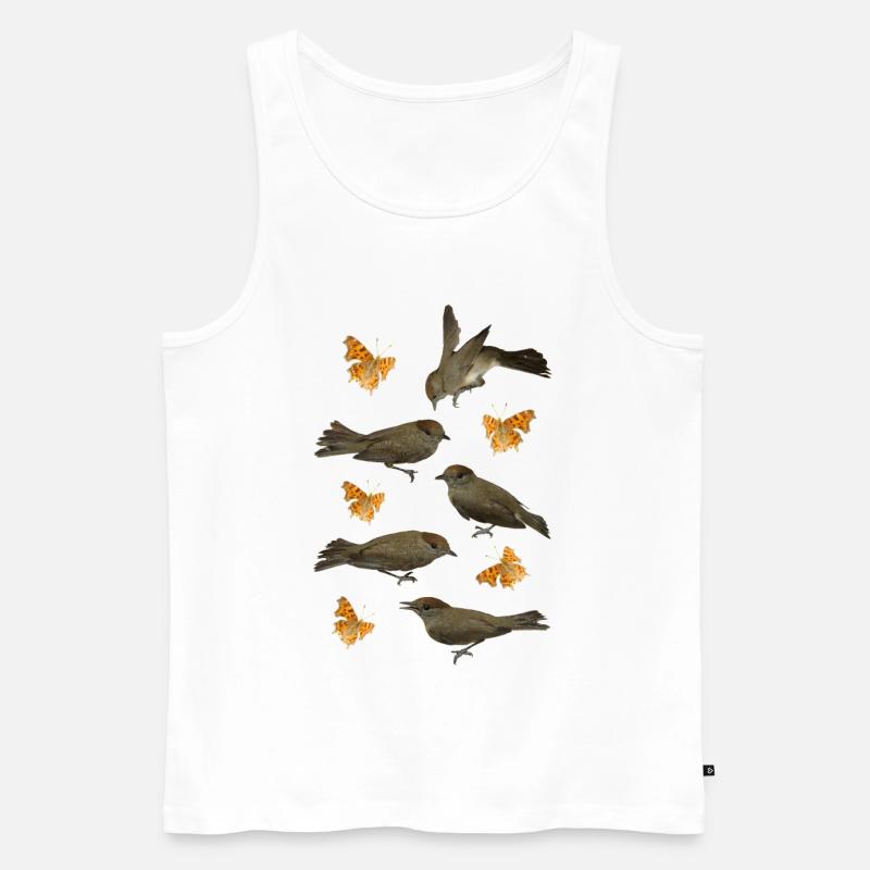 Mönchsgrasmücke mit C-Falter - Männer Premium Bio Tank Top - Weiß