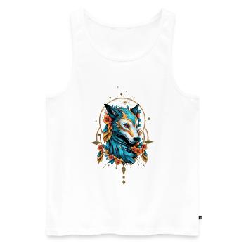 Stylized wolf with bright blue and gold fur - Men's Premium Organic Tank Top - white - Front - AI Model Male 178 light (178cm)