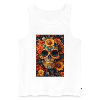 Blumen-Skull Día de los Muertos - Männer Premium Bio Tank Top - Weiß - Vorne - AI Model Male 178 light (178cm)