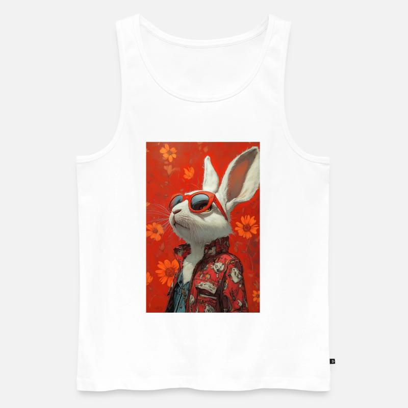 Roter Bunny mit Sonnenbrille - Männer Premium Bio Tank Top - Weiß