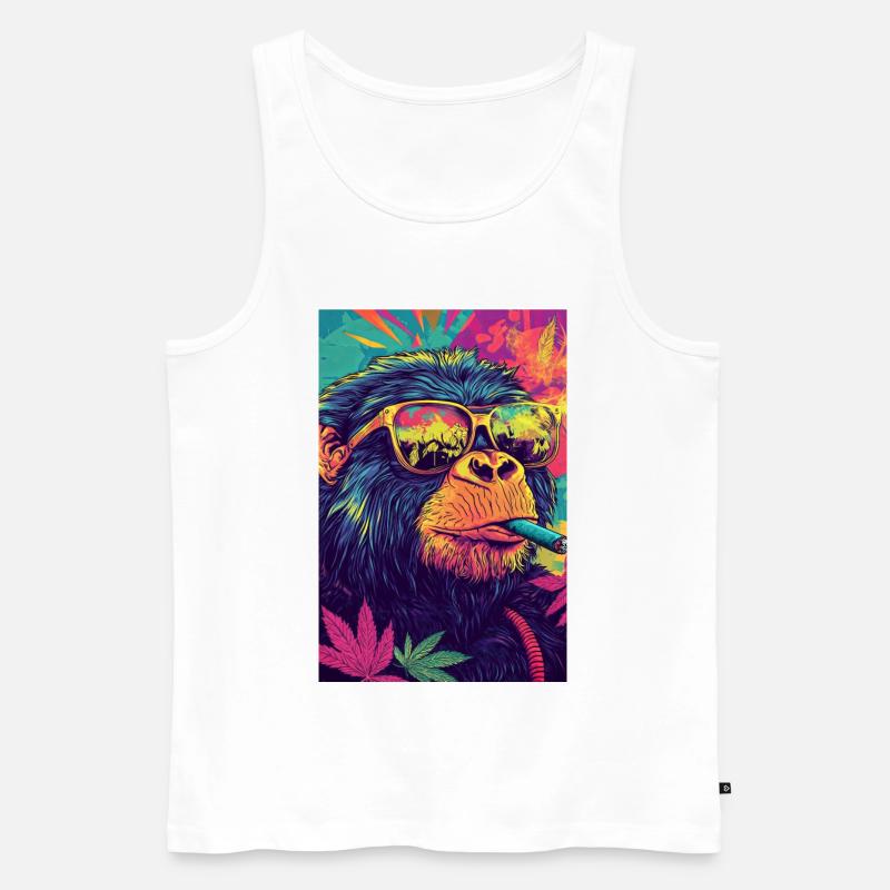 Psychedelischer Affe mit Sonnenbrille - Männer Premium Bio Tank Top - Weiß