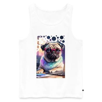 Bürohund Mops mit Laptop und pinker Brille Pop Art - Männer Premium Bio Tank Top - Weiß - Vorne - AI Model Male 178 light (178cm)