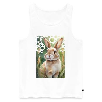 Peinture moderne de type « Lapin câlin sur la prairie » - Débardeur bio Premium Homme - blanc - Devant - AI Model Male 178 light (178cm)