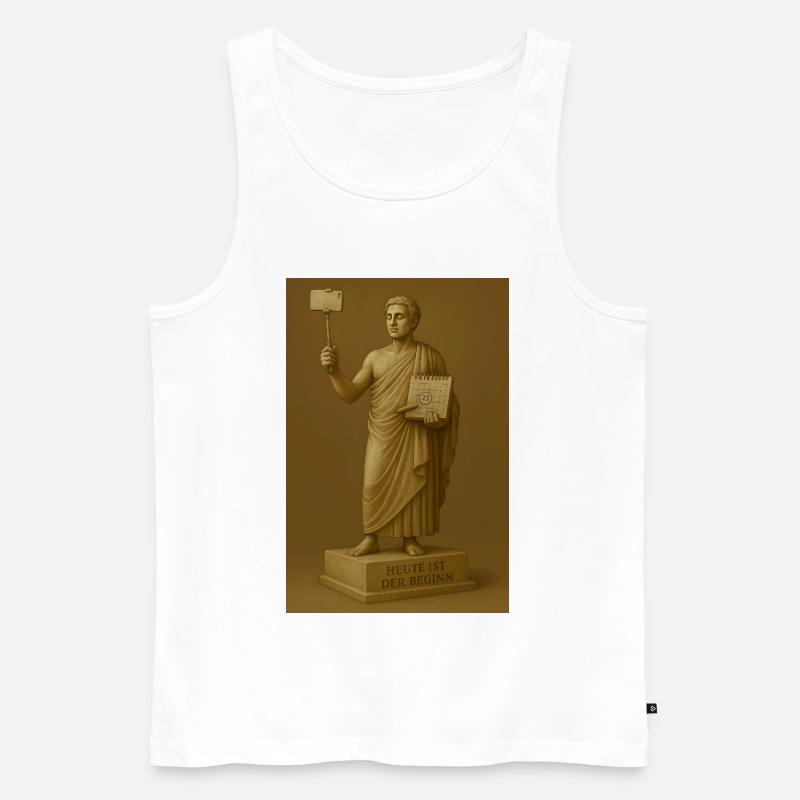 Moderne Statue mit Smartphone und Kalender - Männer Premium Bio Tank Top - Weiß