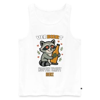 Verbiert Bier Shirt – Hopfenliebe & Waschbär - Männer Premium Bio Tank Top - Weiß - Vorne - Michal (187cm)