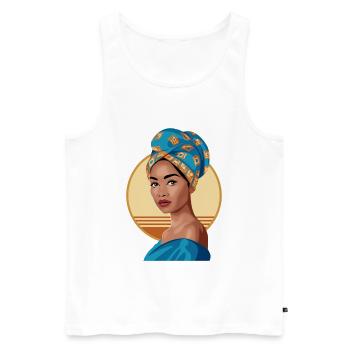 Portrait Femme à la coiffe africaine - Débardeur bio Premium Homme - blanc - Devant - AI Model Male 178 light (178cm)