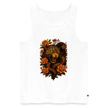 Fauchender Leopard & Schlange im Retro Design - Männer Premium Bio Tank Top - Weiß - Vorne - AI Model Male 178 light (178cm)