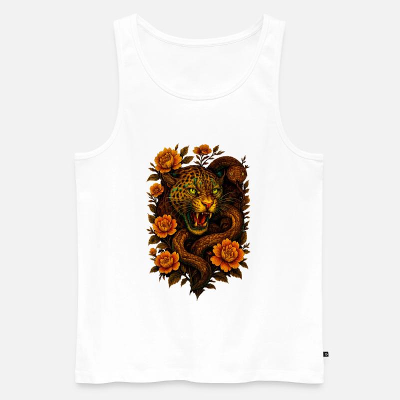Fauchender Leopard & Schlange im Retro Design - Männer Premium Bio Tank Top - Weiß
