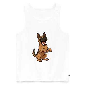 Chien Malinois Rieur - Débardeur bio Premium Homme - blanc - Devant - AI Model Male 178 light (178cm)