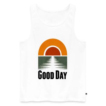 Coucher de soleil sur le lac Bonjour - Débardeur bio Premium Homme - blanc - Devant - AI Model Male 178 light (178cm)