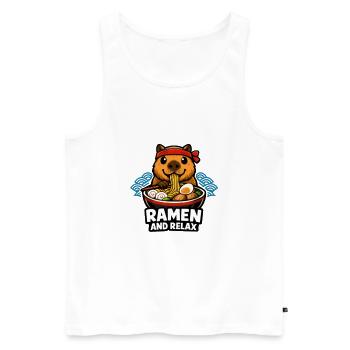 Ramen et capybara relaxant - Débardeur bio Premium Homme - blanc - Devant - AI Model Male 178 light (178cm)