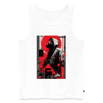 Gas Mask in Graffiti Dystopia - Men's Premium Organic Tank Top - white - Front - AI Model Male 178 light (178cm)