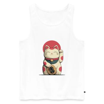 Maneki-Neko Chat Chanceux - Débardeur bio Premium Homme - blanc - Devant - AI Model Male 178 light (178cm)
