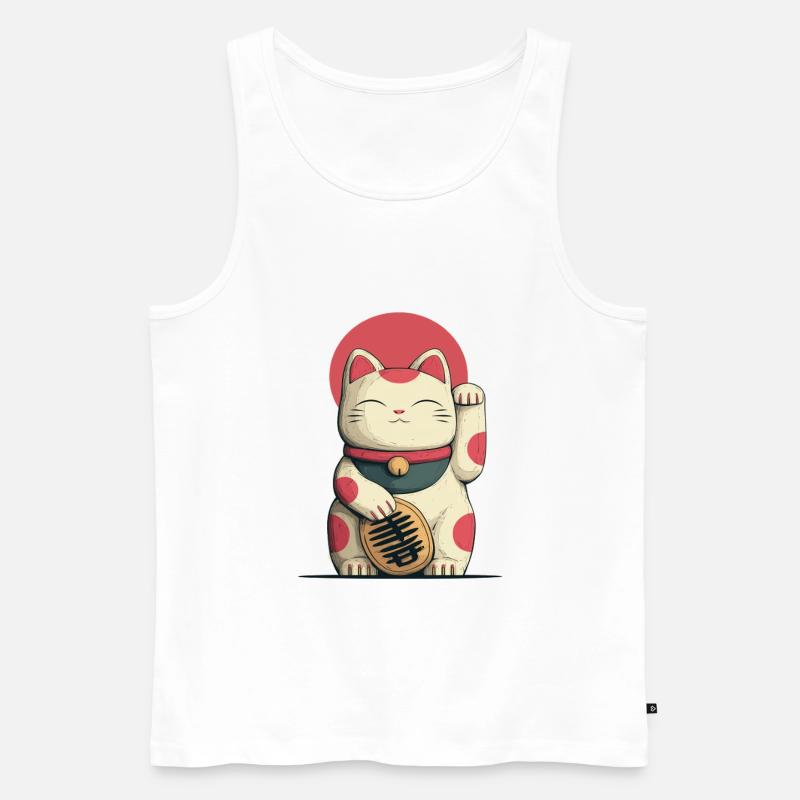 Maneki-Neko Glücks-Katze - Männer Premium Bio Tank Top - Weiß