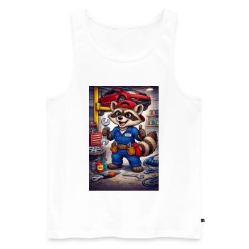 Waschbär Mechaniker Werkstatt - Männer Premium Bio Tank Top - Weiß - Vorne - AI Model Male 178 light (178cm)