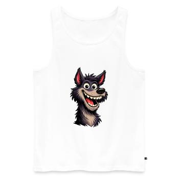 Loup de dessin animé fou avec un grand sourire - Débardeur bio Premium Homme - blanc - Devant - Michal (187cm)