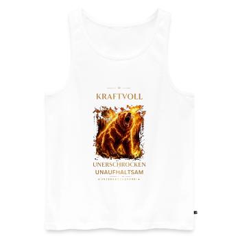 Baer-_Kraftvoll_Unerschrocken_Unaufhaltsam - Männer Premium Bio Tank Top - Weiß - Vorne - Michal (187cm)