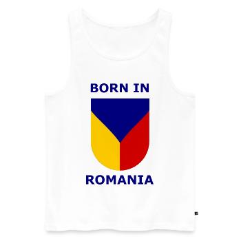 Born in Romania Shield - Men's Premium Organic Tank Top - white - Front - Michal (187cm)