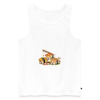 Trio des Chats Sushi Kawaii - Débardeur bio Premium Homme - blanc - Devant - Michal (187cm)