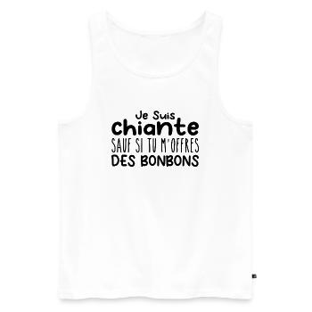 Femme qui adore : Bonbons. Design Drôle Humour - Débardeur bio Premium Homme - blanc - Devant - AI Model Male 178 light (178cm)
