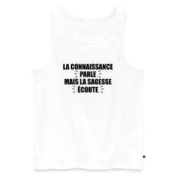 La Connaissance Parle, Mais La Sagesse Écoute - Débardeur bio Premium Homme - blanc - Devant - Michal (187cm)