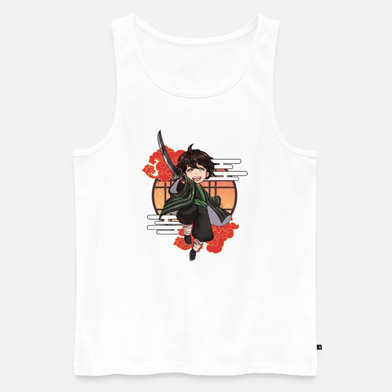 Chibi Samurai Junge mit Katana - Männer Premium Bio Tank Top - Weiß