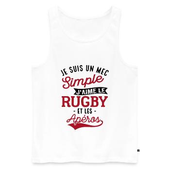 Rugby Et Apéro Cadeau Homme Humour Rugby - Débardeur bio Premium Homme - blanc - Devant - AI Model Male 178 light (178cm)