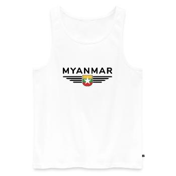 Myanmar T-Shirt – Ein Hauch von Tradition - Männer Premium Bio Tank Top - Weiß - Vorne - Michal (187cm)