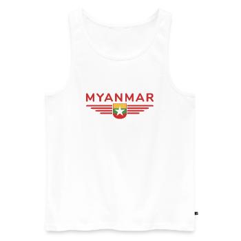 Myanmar T-Shirt – Ein Hauch von Tradition - Männer Premium Bio Tank Top - Weiß - Vorne - Michal (187cm)