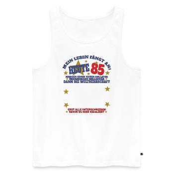 85th Birthday Man and Woman Guestbook - Men's Premium Organic Tank Top - white - Front - AI Model Male 178 light (178cm)