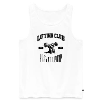 Lifting Club Mönch PRAY FOR PUMP - Männer Premium Bio Tank Top - Weiß - Vorne - Michal (187cm)