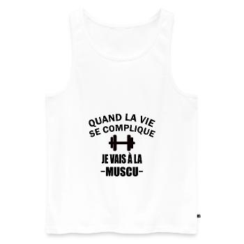 Quand la vie se complique t-shirt musculation - Débardeur bio Premium Homme - blanc - Devant - Michal (187cm)