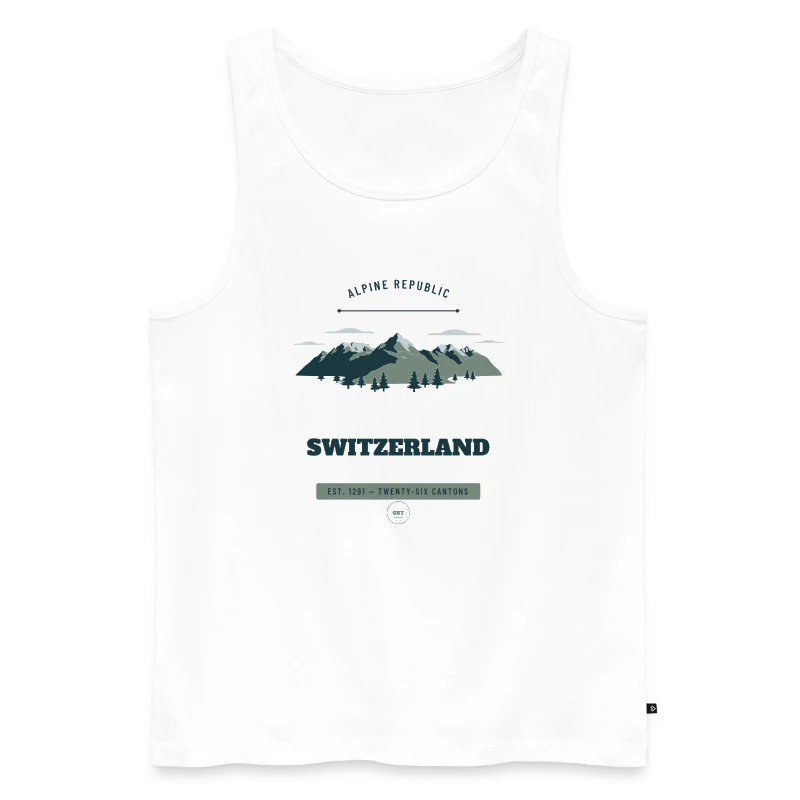 Switzerland-mærke på en men's premium organic tank top