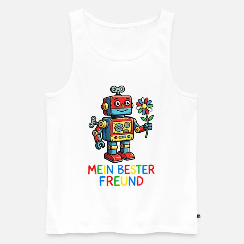 Farbenfroher Roboterfreund mit Blume - Männer Premium Bio Tank Top - Weiß