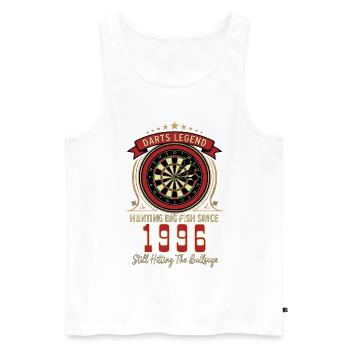 T-shirt Darts anniversaire 1996, T-shirt Darts Legend - Débardeur bio Premium Homme - blanc - Devant - Michal (187cm)