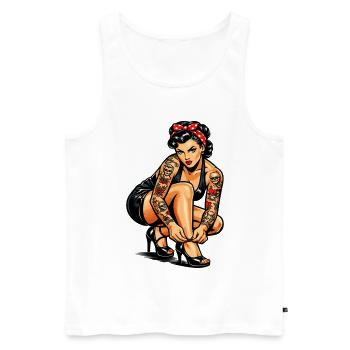 Old School Pin-Up Girl : Tatouage rétro fort - Débardeur bio Premium Homme - blanc - Devant - Michal (187cm)