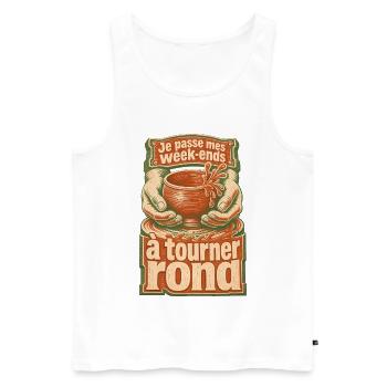 Poterie : Je passe mes week-ends à tourner rond - Débardeur bio Premium Homme - blanc - Devant - Michal (187cm)