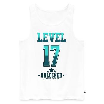 Niveau 17 débloqué – Anniversaire du joueur - Débardeur bio Premium Homme - blanc - Devant - Michal (187cm)