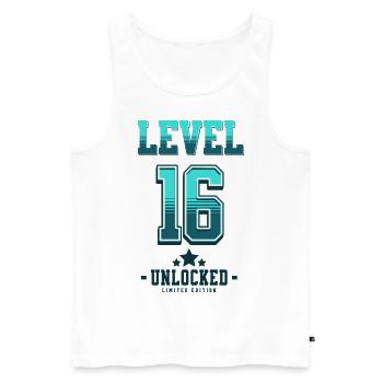 Level 16 Unlocked – Gamer's Birthday - Men's Premium Organic Tank Top - white - Front - Michal (187cm)