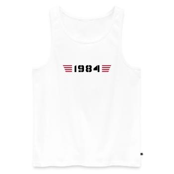 Année de naissance Né en 1984 - Fabriqué en 1984 - Débardeur bio Premium Homme - blanc - Devant - AI Model Male 178 light (178cm)