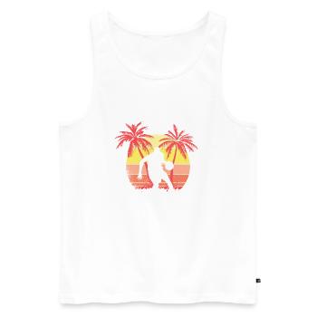 Basketballspieler Dribble Summer Sunset 80s Palm - Männer Premium Bio Tank Top - Weiß - Vorne - Michal (187cm)