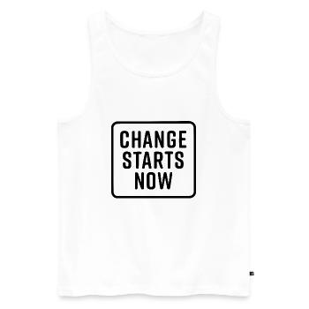 change starts now - Men's Premium Organic Tank Top - white - Front - AI Model Male 178 light (178cm)