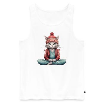 Yoga Shirt / Katze Lotussitz Illustration - Männer Premium Bio Tank Top - Weiß - Vorne - Michal (187cm)
