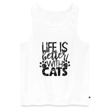 La vie est meilleure avec les chats - Drôles de dictons de chat - Débardeur bio Premium Homme - blanc - Devant - Michal (187cm)