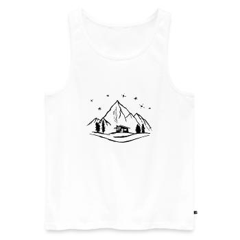 Montagnes, cabane et forêt avec ciel étoilé - Débardeur bio Premium Homme - blanc - Devant - Michal (187cm)
