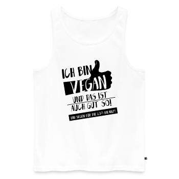 Klima Vegan Daumen hoch SabineVegan HerzAufShirt - Männer Premium Bio Tank Top - Weiß - Vorne - Michal (187cm)