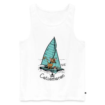 Catamaran Cat Boat - Débardeur bio Premium Homme - blanc - Devant - AI Model Male 178 light (178cm)