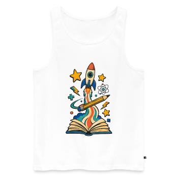 Fusée de début d’école tirée du livre au crayon - Débardeur bio Premium Homme - blanc - Devant - Michal (187cm)