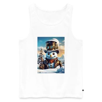Bonhomme de neige paysage d’hiver steampunk 1.1 - Débardeur bio Premium Homme - blanc - Devant - Michal (187cm)